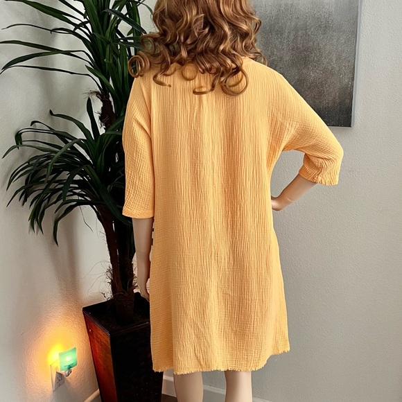 Mododoc Los Angeles Pale Orange 3/4 Sleeve Cotton Gauze Kaftan Dress - Picture 3 of 9